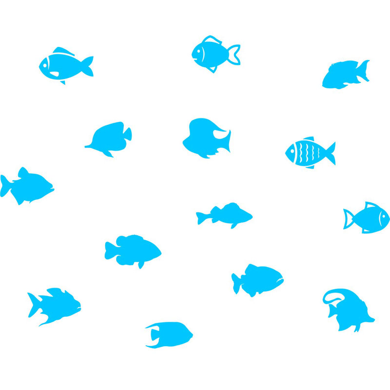 Décalcomanie murale "school of fish version 2" (ensemble de 14) Boley, Bleu ciel