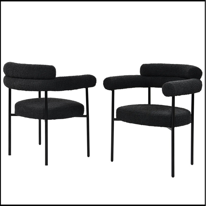 Ensemble de 2 chaises de salle à manger en tissu avec accoudoirs et structure en métal Boucle, Noir, Noir
