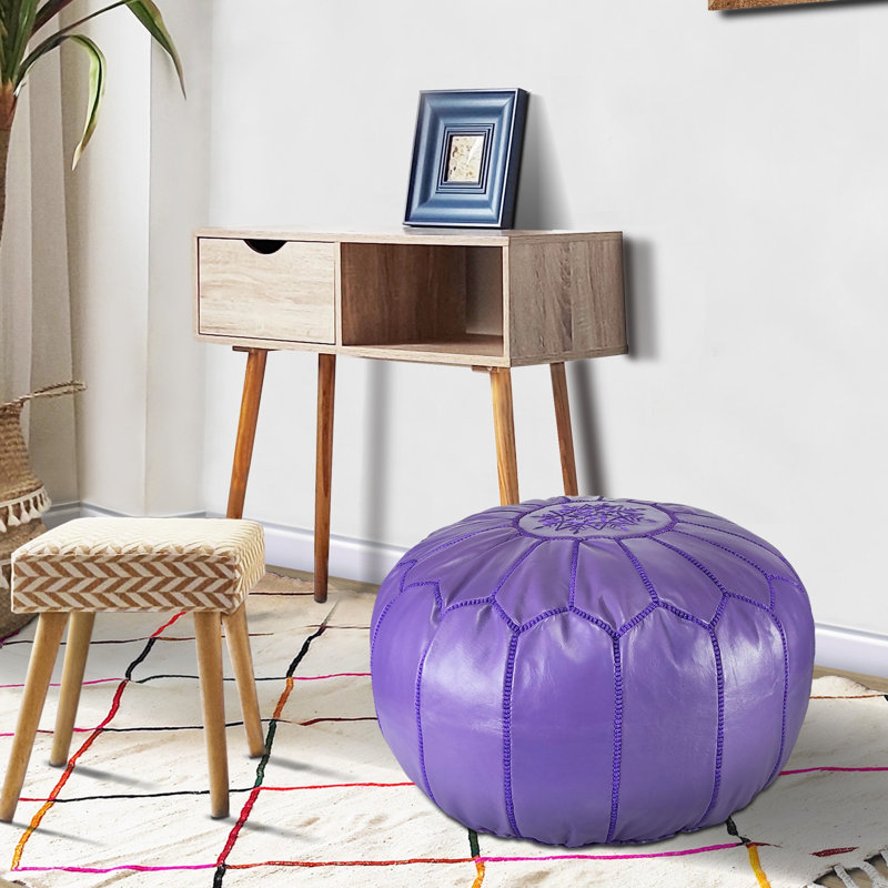 Leather Pouf, Purple Genuine Leather