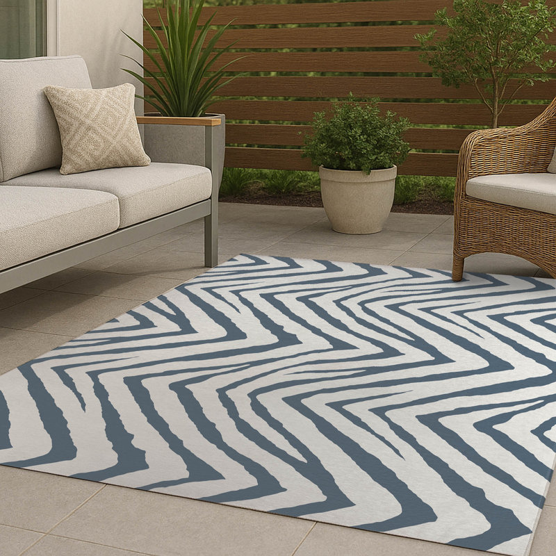 Zebra Stripe Non-Slip Outdoor Rug, Rectangle 5' x 7'