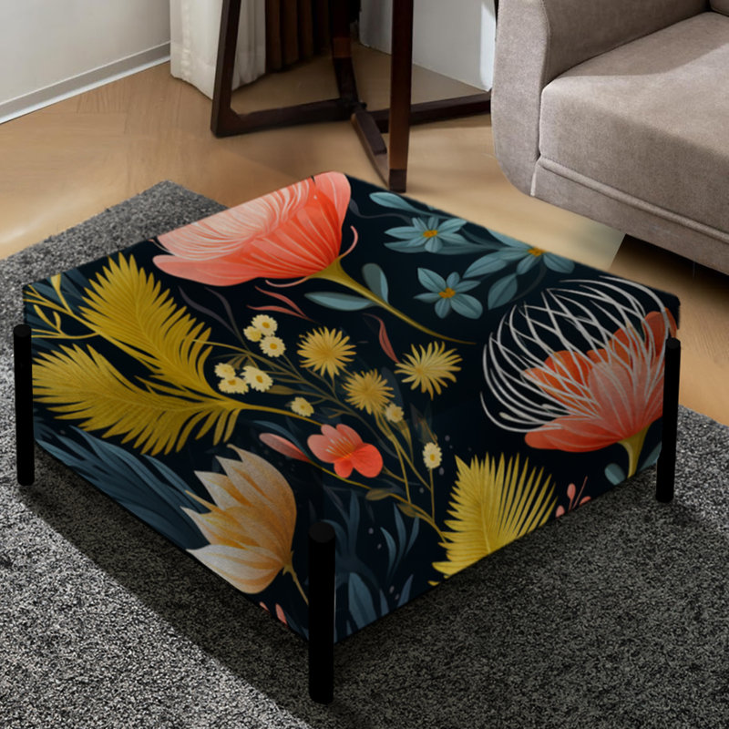Vibrant Coastal Botanic Coastal Pattern - Floral Large Square Ottoman