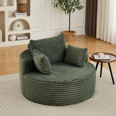 Canapé-lit une place en velours côtelé et éponge, 127 cm, moelleux et confortable, avec oreiller intégré, sans assemblage, et coussin design pour fauteuil moderne en mousse.