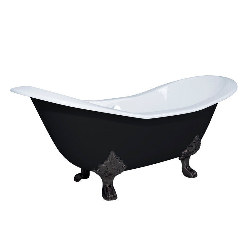 Aqua Eden 72" x 31" Clawfoot Soaking Cast Iron Bathtub, Black/White/Oil Rubbed Bronze