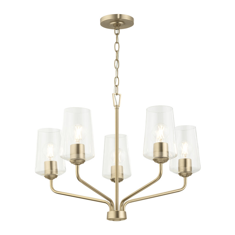 Lustre à trois lumières Celino avec verre transparent, H 19 po x l 26 po x P 26 po, Bronze, 5 lumières