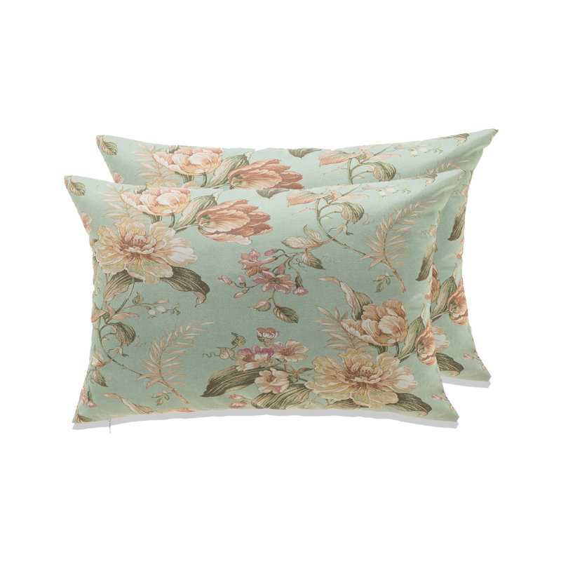 Ensemble de 2 coussins Florence, Floral vert clair, H 14 po x l 22 po, Housse de coussin seulement - sans coussin