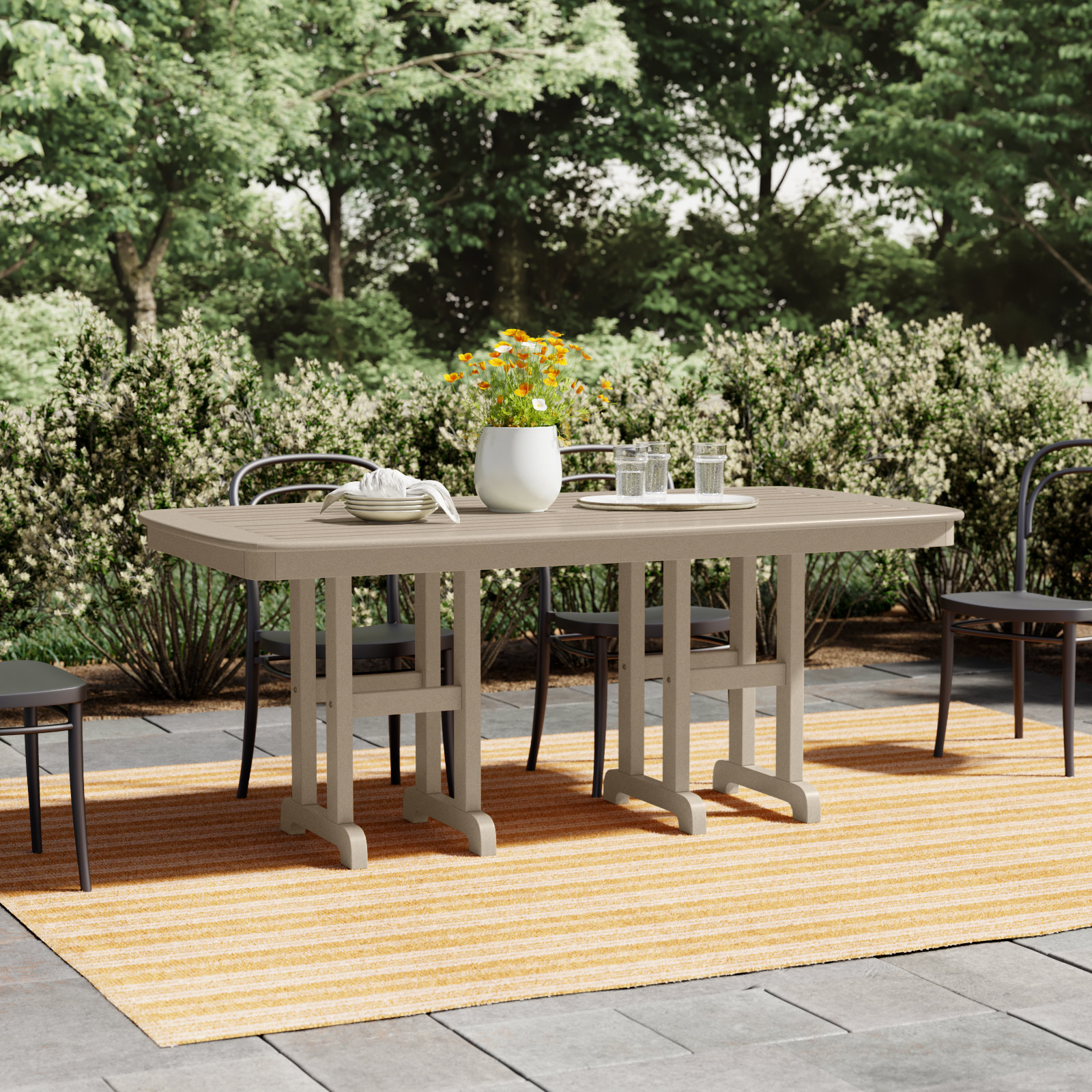 POLYWOOD Nautical Dining Table, Sand, 29" H x 71.5" L x 36.75" W