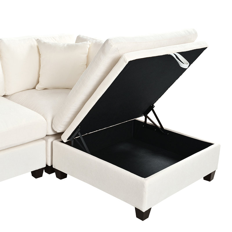 Canapé modulaire avec repose-pieds 5 pièces Zenfield, Polyester beige