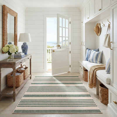 Aiken Striped Beige/Green Indoor / Outdoor Area Indoor/Outdoor Area Rug