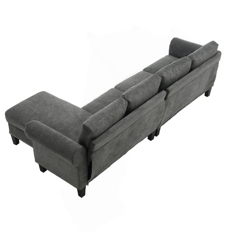 Canapé modulaire convertible avec rangement, canapé en L, canapé à quatre places, canapé modulaire en tissu de lin moderne pour le salon, gris