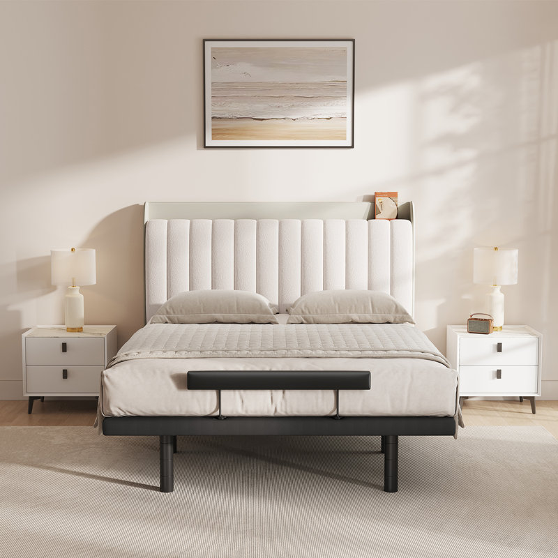 Sherpa Headboard with RGB Ambient Light, Built-in Shelf, Queen Size