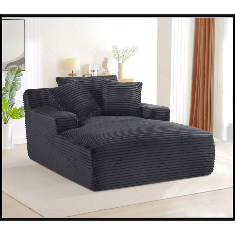Chaise longue surdimensionnée en velours côtelé doux, Noir