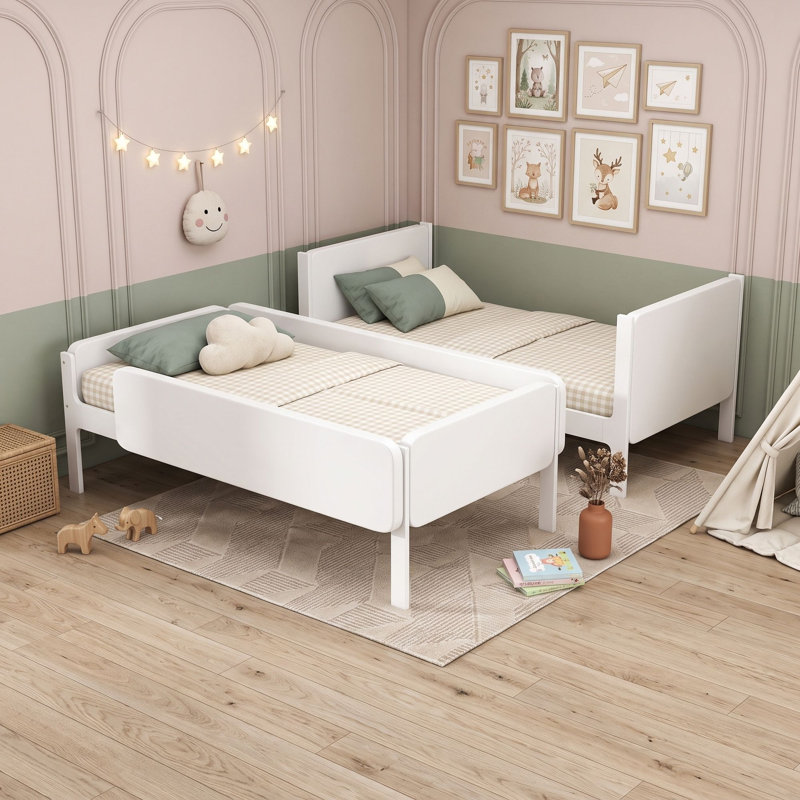 Lit superposé en bois (deux lits simples superposés) avec des barrières de sécurité et une échelle, Blanc