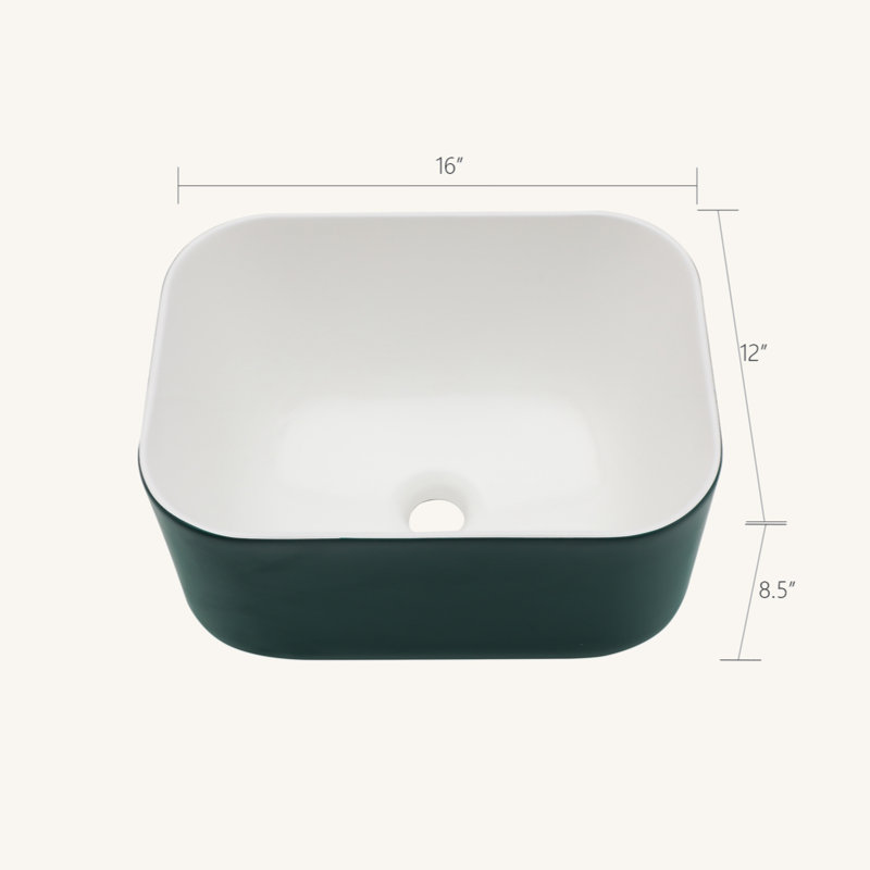 Lavabo de salle de bain vasque carré en céramique 16X12 pouces, Vert