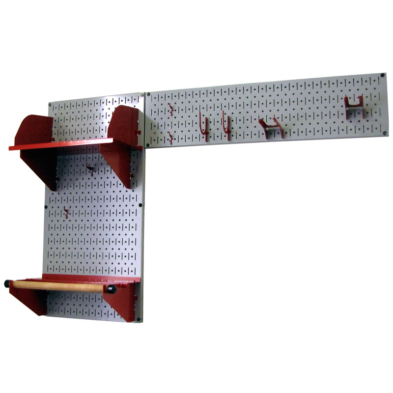 Ensemble de rangement de panneau perforé pour outils de jardin Rylan, Gris/rouge