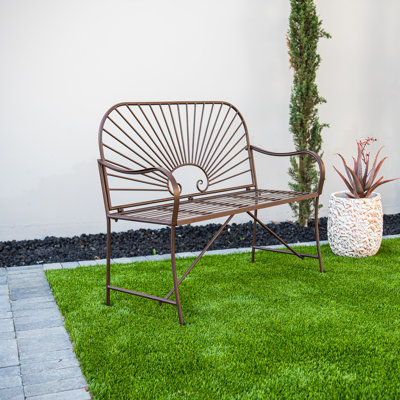 XBrand 44"L Iron Sun-Patterned Seat for Two Indoor/Outdoor Bench, Durable Patio Bench by XBrand