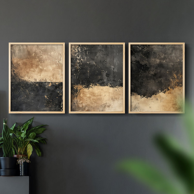 Abstract  Series  CXIV  -Set Of 3 Framed Giclee Prints -Ready to Hang, Encadré naturel, H 14 po x l 11 po