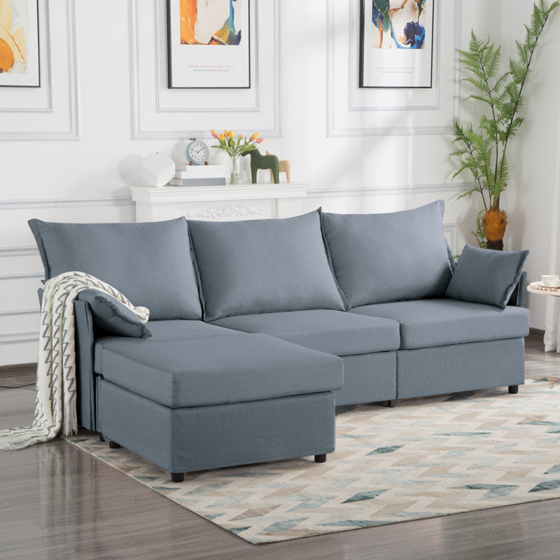 Canapé modulaire avec repose-pieds de 93,7 po avec 2 accoudoirs avec accoudoirs Ebern Designs, Bleu