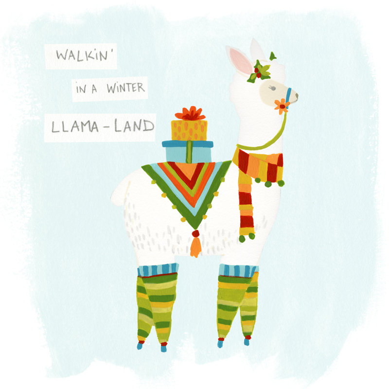 Fa-La-La-La Llama II - Wrapped Canvas Print, 76cm H x 76cm W