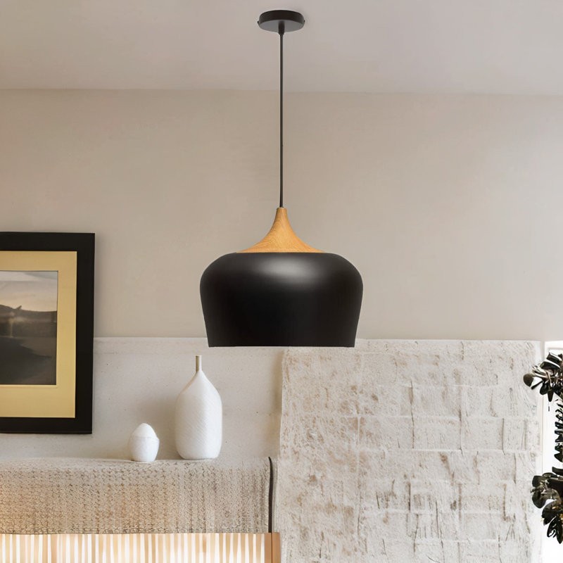 25cm H Industrial Metal Wooden Effect Ceiling Light Pendant Shade