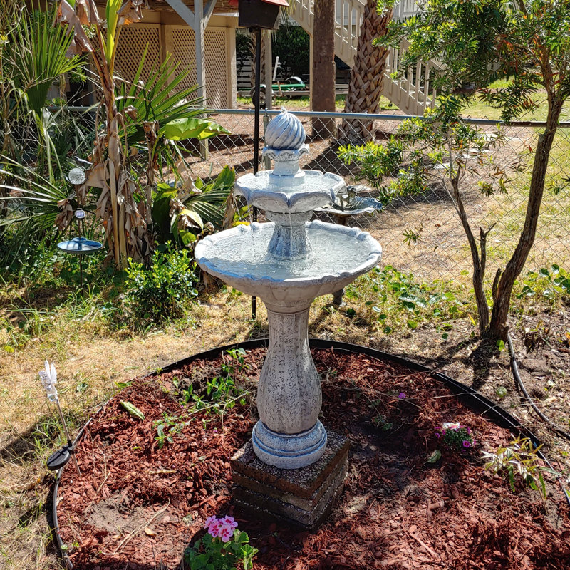 Arcade Polyresin 2-Tier Solar Fountain with Battery Backup - White, White