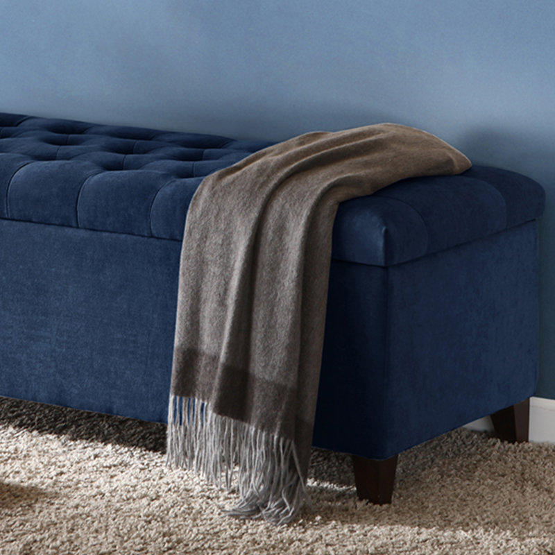Jahmere Polyester Upholstered Storage Bench, Navy