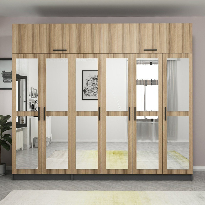 Elina Manufactured Wood Wardrobe, 235cm H x 270cm W x 52cm D, Brown