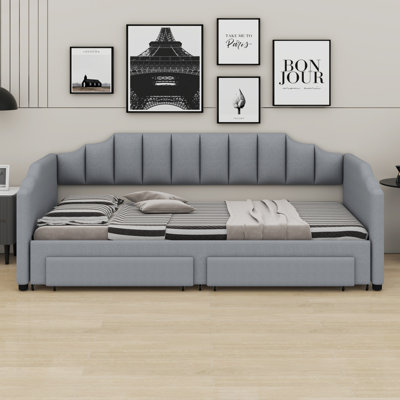 Extendable Upholstered Daybed With Storage Drawers And LED Light