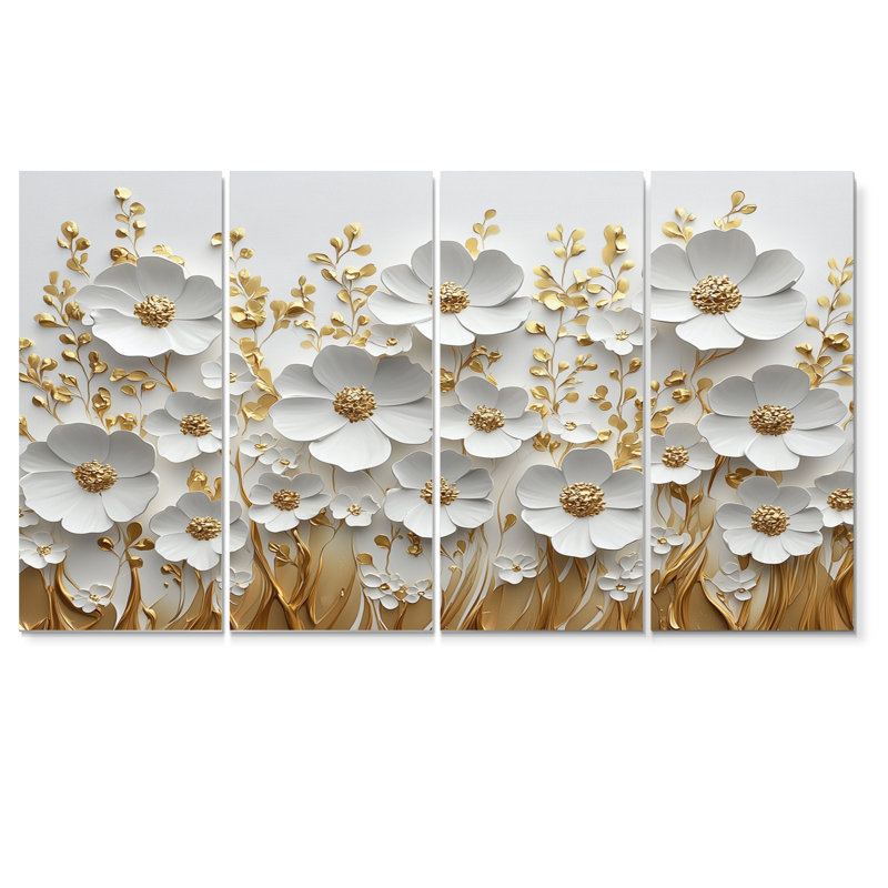 Beaumys - Art mural fleurs sauvages - décoration murale traditionnelle 4 pièces, H 32 po x l 64 po