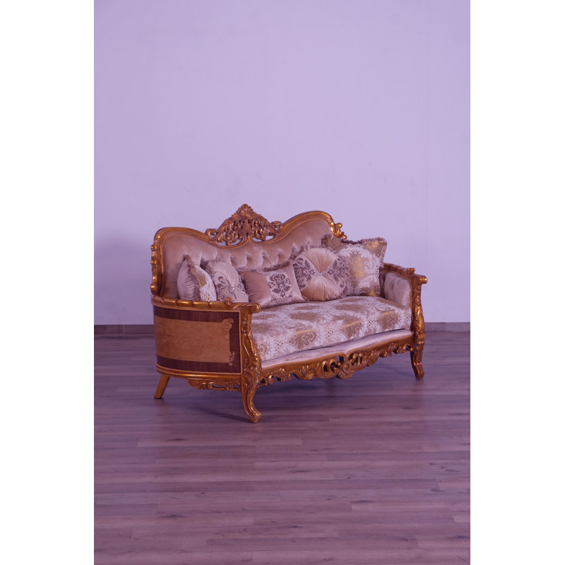 3 Piece Modigliani Sofa Red Gold Fabric, Gold/Beige/Light Brown