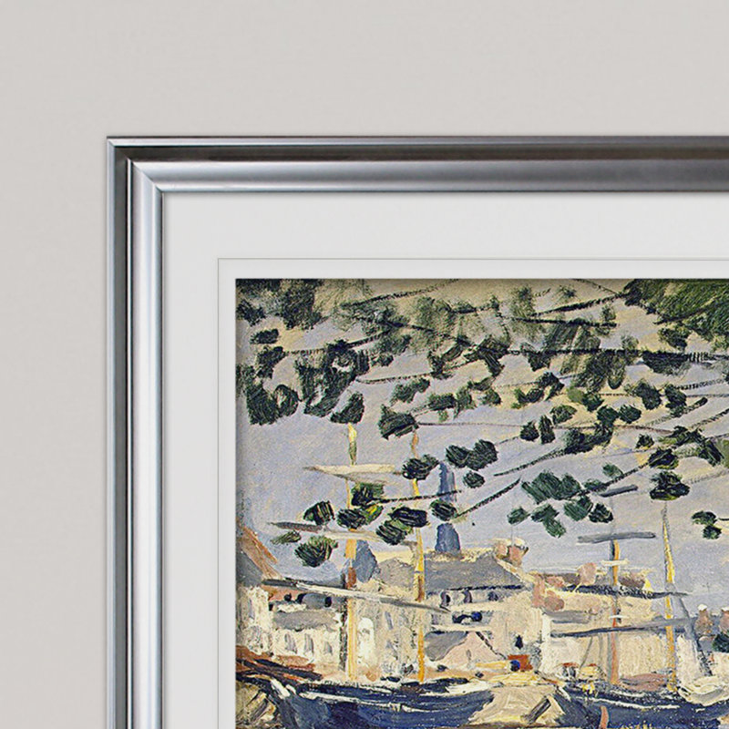 «La seine à Rouen», reproduction de peinture à l'huile, H 27 po x l 39 po x P 2 po, Cadre argenté, Pas de tapis