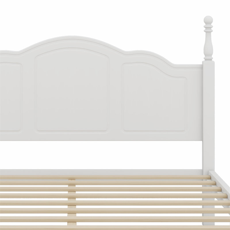 Structure de lit plateforme, lit plateforme de style rétro avec support en lattes de bois, Blanc, Grand