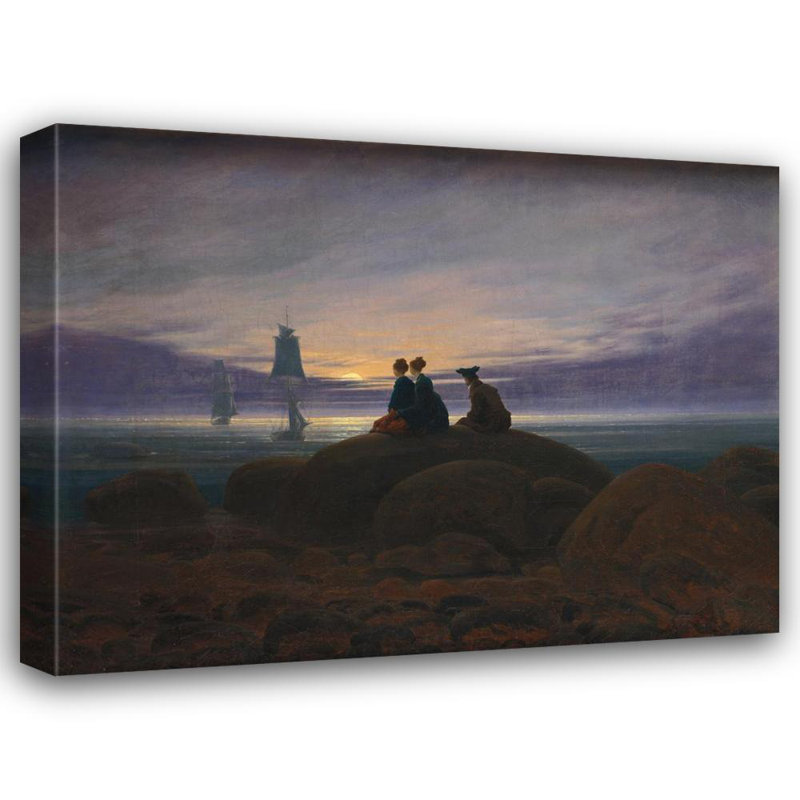 "Lever de lune au-dessus de la mer" par Caspar David Frederick - Art mural sur toile tendue avec châssis, H 48 po x l 33 po