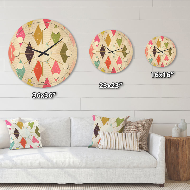 Horloge murale en bois Diamond Retro III - Mid-Century, Très grand