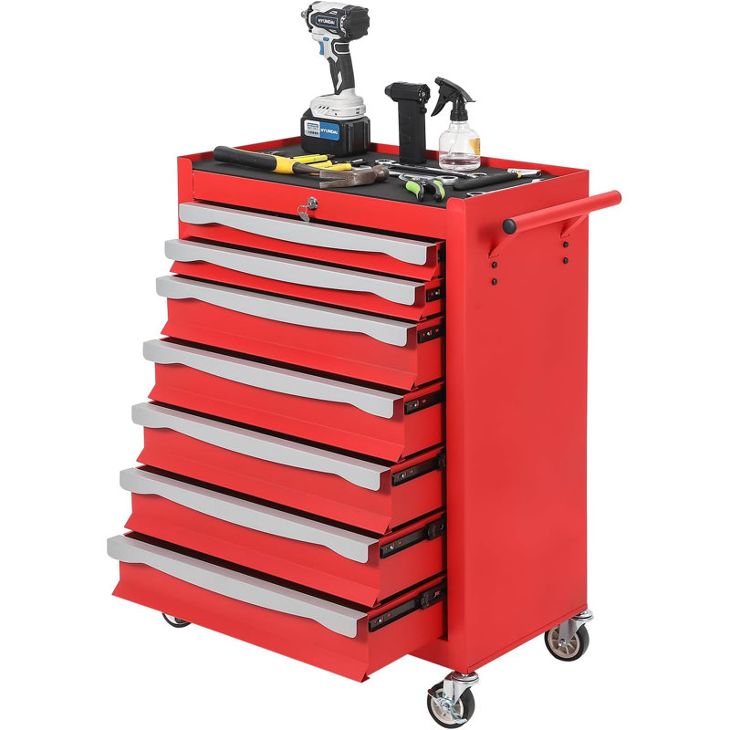 Coffre à outils à 5 tiroirs, chariot à outils roulant, armoire de rangement pour outils de grande capacité avec verrous à clé et tiroirs, boucle à maillons, et peut être combiné à un grand ensemble d'armoires, pour garage, atelier, entrepôt