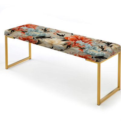 Yellow & Pink Contemporary Essence Fusion Floral I - Floral Upholstered Gold Bench