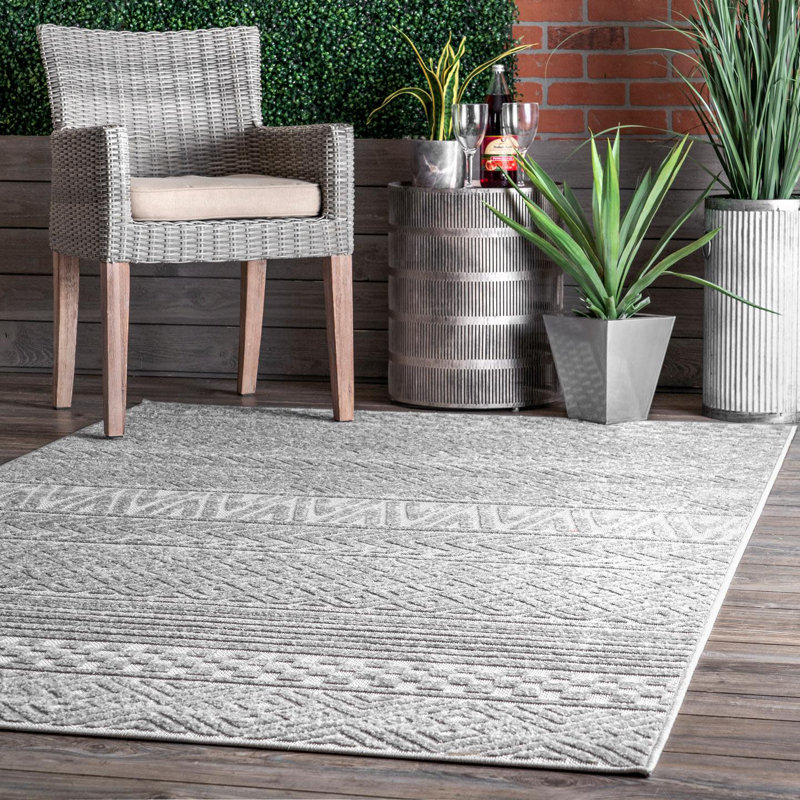 Tapis rayé intérieur / extérieur Patsy, Rectangle 6 pi 7 po x 9 pi