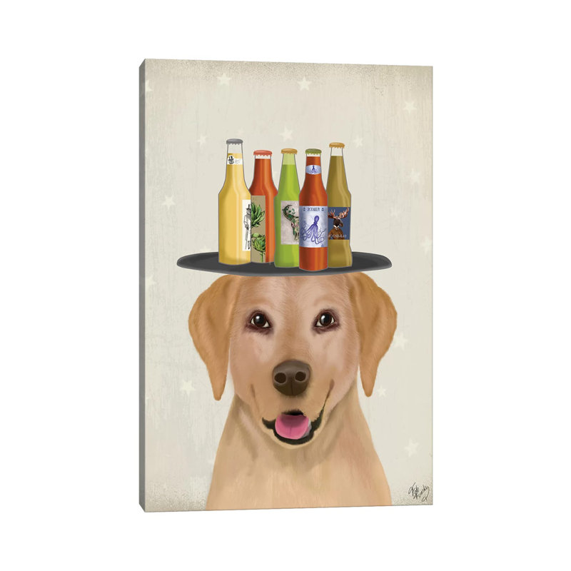 Labrador Yellow Beer Lover by Fab Funky - Wrapped Canvas Gallery-Wrapped Canvas Giclée, 20.32 cm H x 30.48 cm W