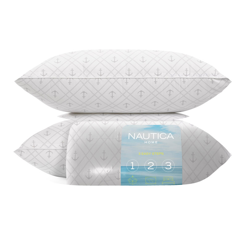 White Polyester Medium Support Rectangular Bed Pillows, 20" x 36", Set of 2