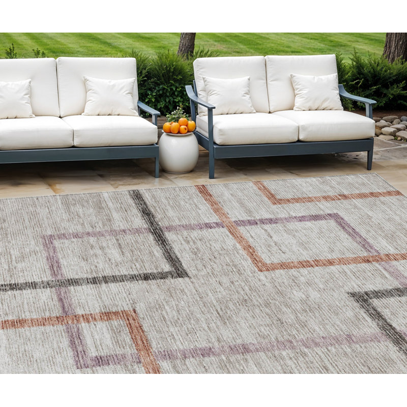 9' X 12' Charcoal Geometric Washable Indoor Outdoor Area Rug