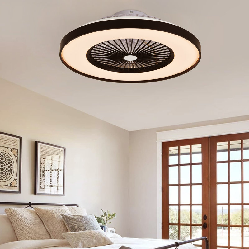 Ventilateur de plafond intelligent noir avec lumière DEL à changement de couleur RVB, intensité variable, application et télécommande