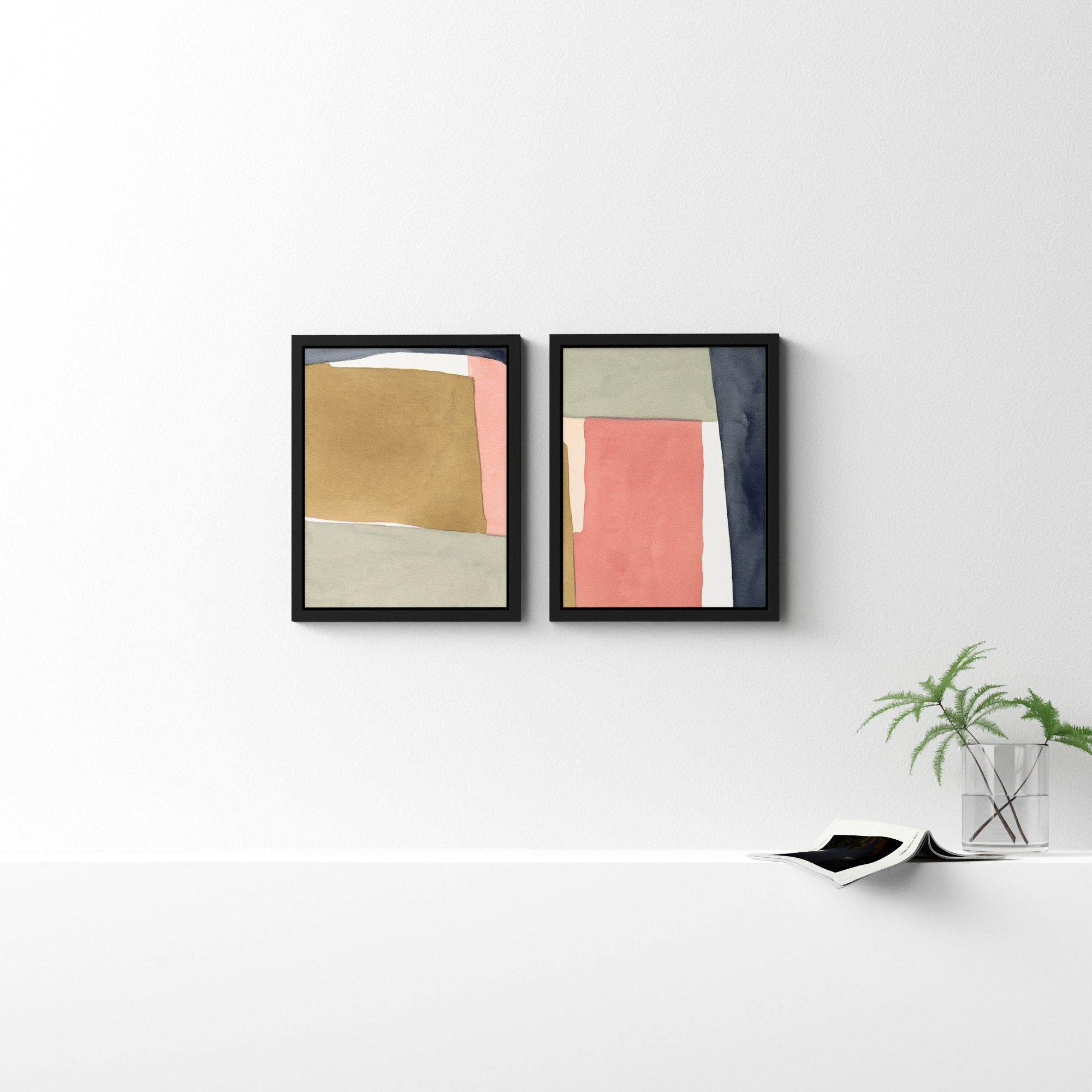 Natual Pink Set Of 2 by Julia Balfour, 50" H x 40" W, Picture Framed Paper, Black