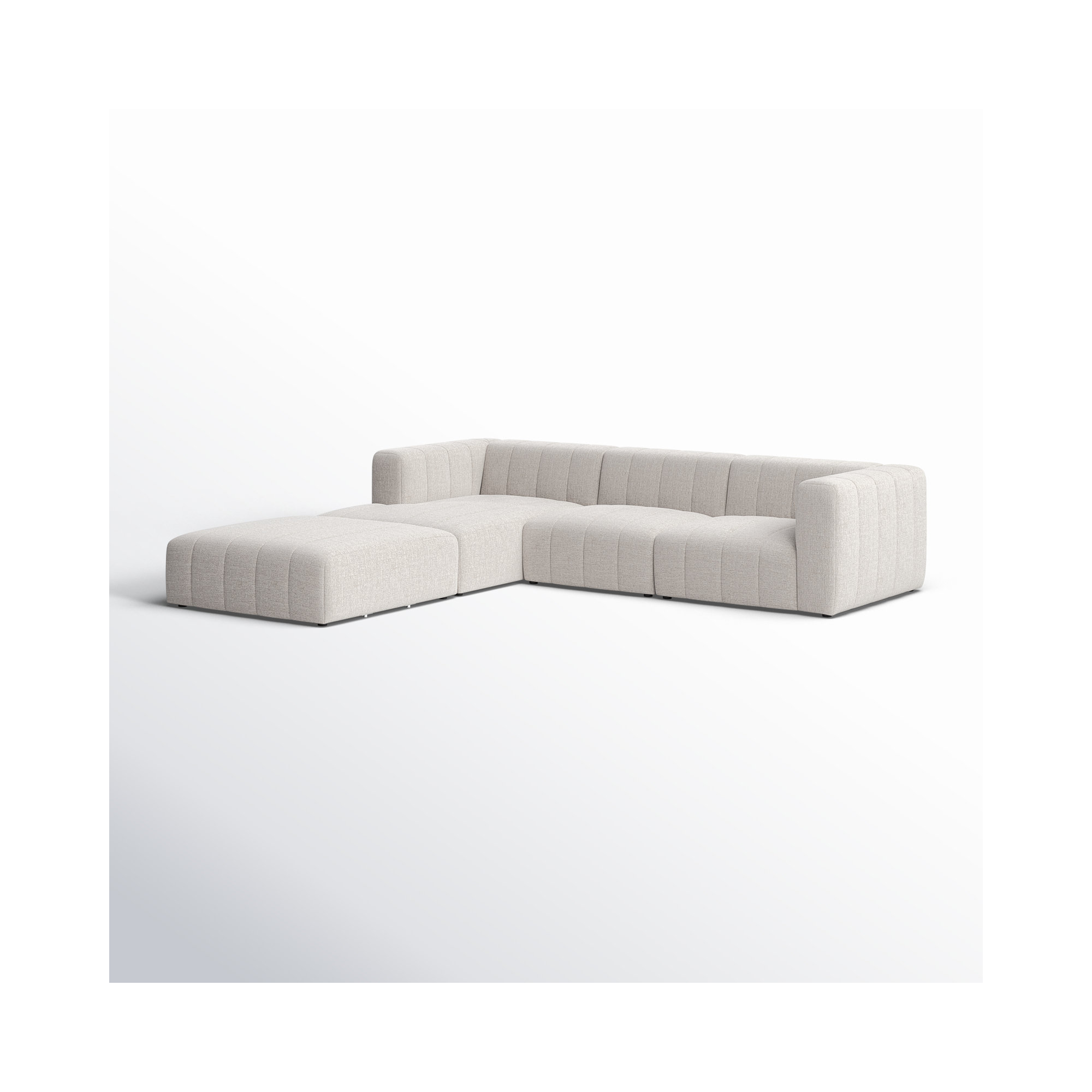 Bowry 110" Wide Sofa & Chaise with Ottoman, Reversible, Neutral Sandstone Polyester