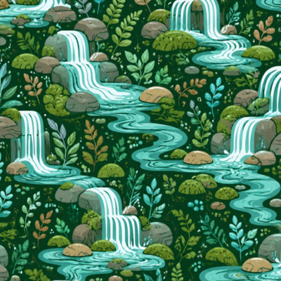 Removable Peel and Stick Wallpaper Roll Waterfall Landscape Nature Lake Waterfalls Greenery Rock 17.7"W x 118"H