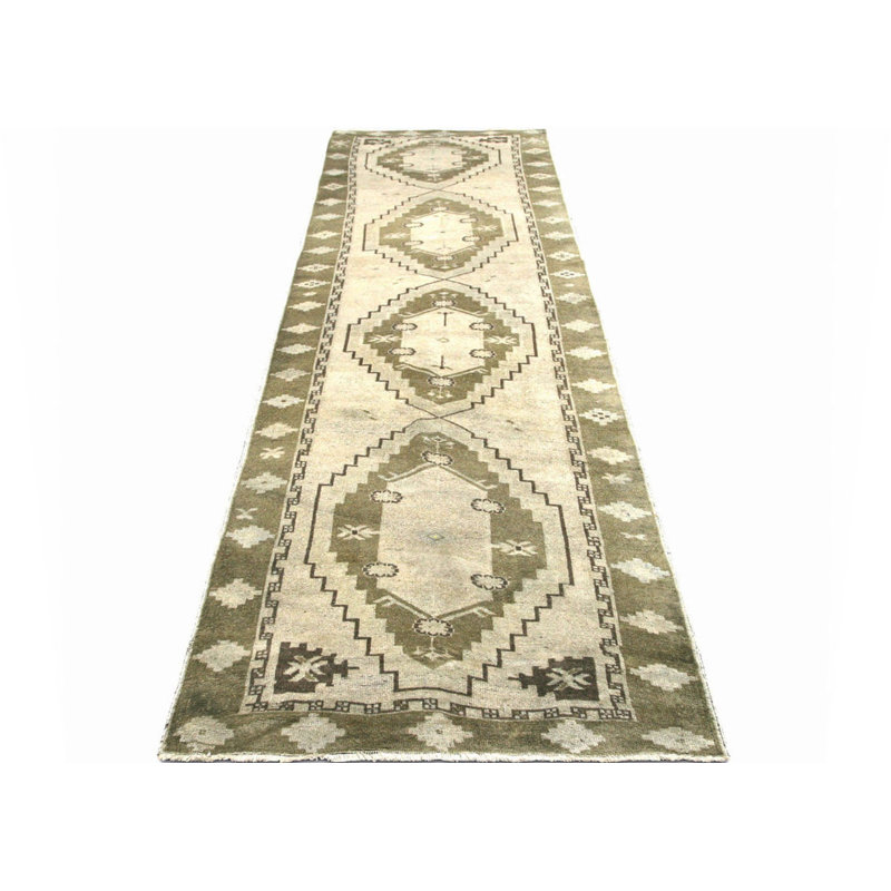 One-of-a-Kind Hand-Knotted 1960s 3'9" x 12'9" Runner Wool Area Rug in Beige