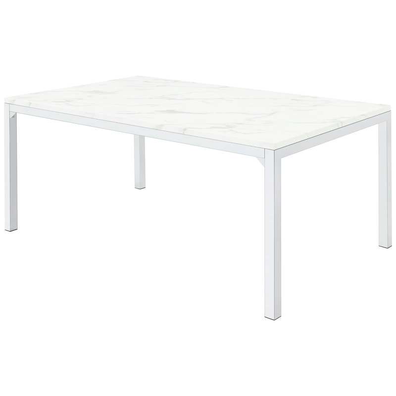 Et table de salle à manger en faux marbre blanc et blanc, pour une utilisation quotidienne, s'adapte à différentes combinaisons de chaises, largeur élégante de 38 pouces, design rectangulaire minimaliste, hauteur quotidienne idéale de 30