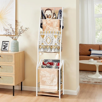 Blanket Ladder, 7 Tier Blanket Ladders For The Living Room,Wooden Ladder Shelf With Hooks, 5.5Ft Blanket Holder Rack Farmhouse Ladder Rack For Storage And Home Decor