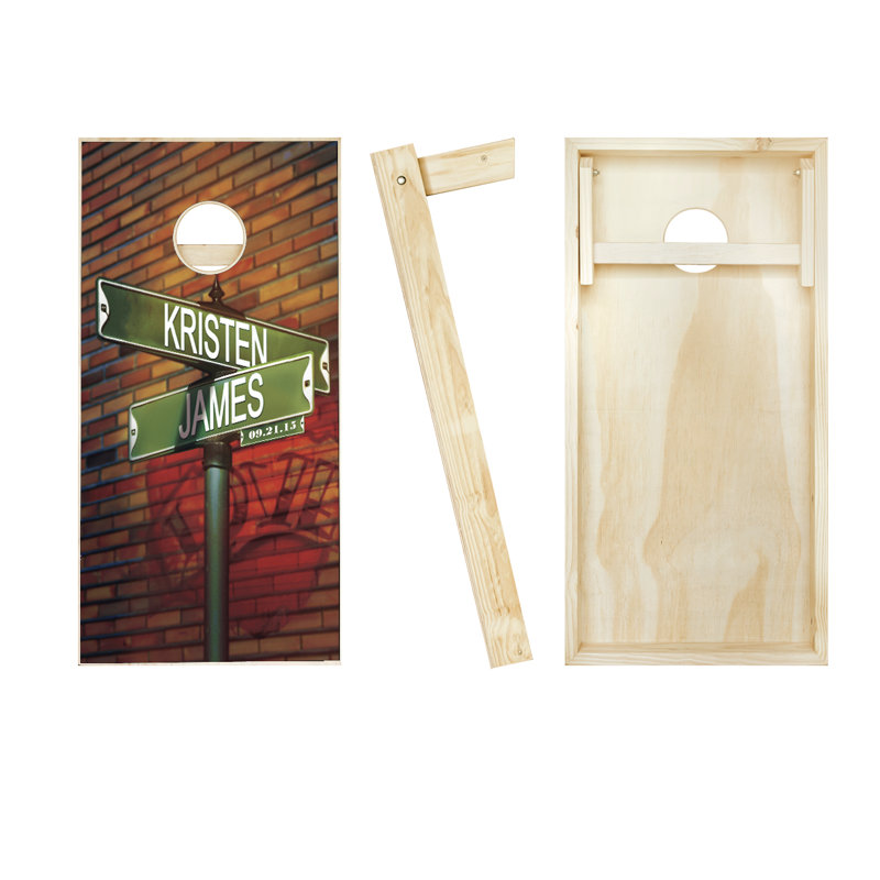 Ensemble de cornhole en bois massif avec sacs 2 'x 4', Rouge/orange