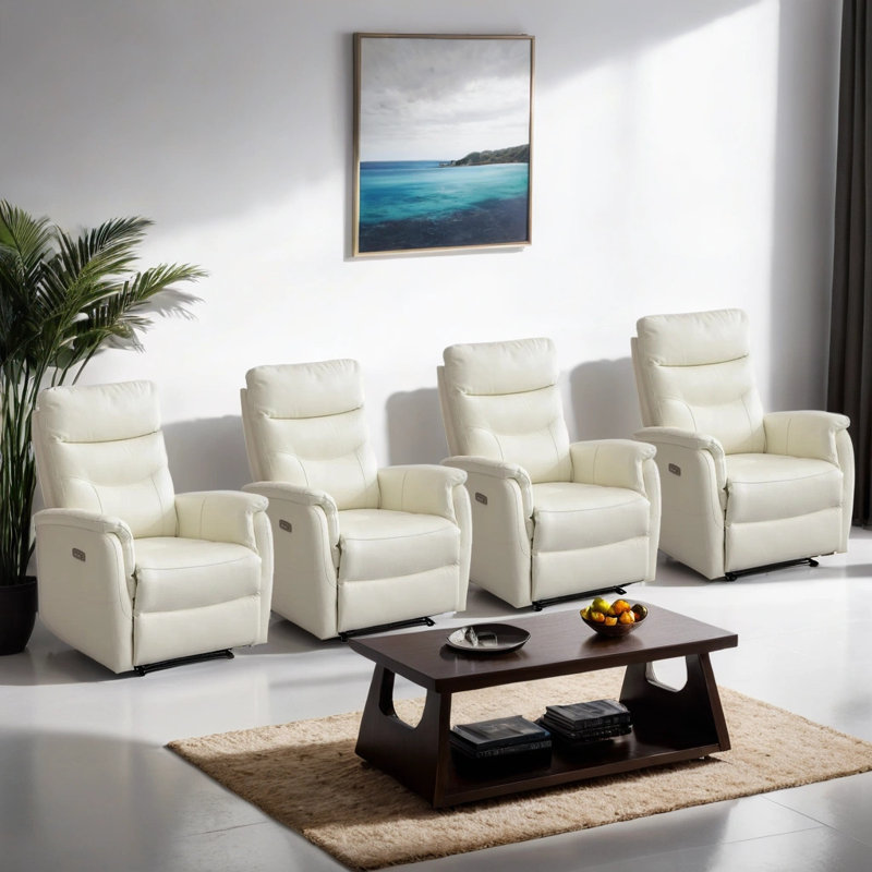 Salazar 31.5'' W Modern Genuine Leather High Back Power Home Theater Recliner With USB Port (Set of 4)