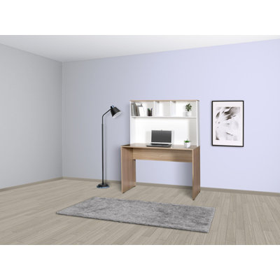 Bureau d'étude moderne scandinave, chêne et blanc | 100% panneau de particules enduit de mélamine, épaisseur: 0,6 pouce | Conception élégante pour le bureau à domicile et le bureau d'étude, solution de travail durable et élégante