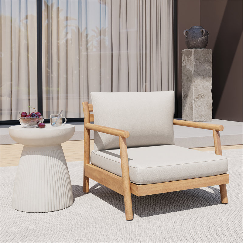 Fauteuil club de patio de haute qualité fabriqué en bois d'acacia avec coussin résistant à l'eau pour une expérience extérieure améliorée
